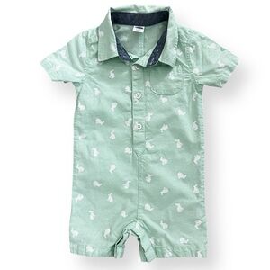 Old Navy Infant Boys Mint Green and White Bunny Easter Short Sleeve Romper
